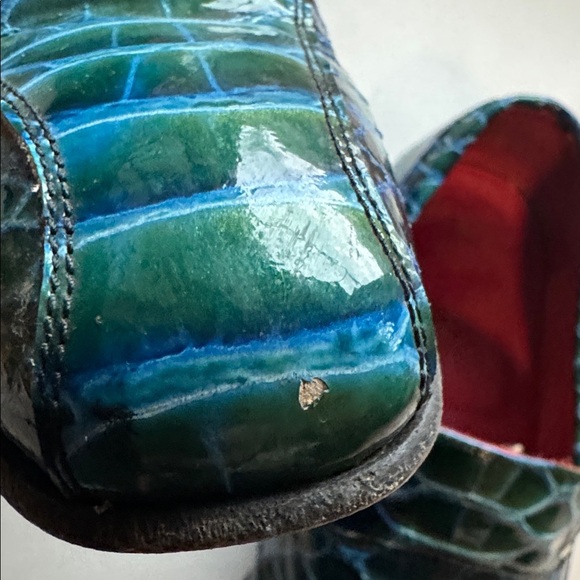 Vintage Caribbean blue Croc embossed Leather Loafer Shoes Mens 43/10 Italy Disco main image 6